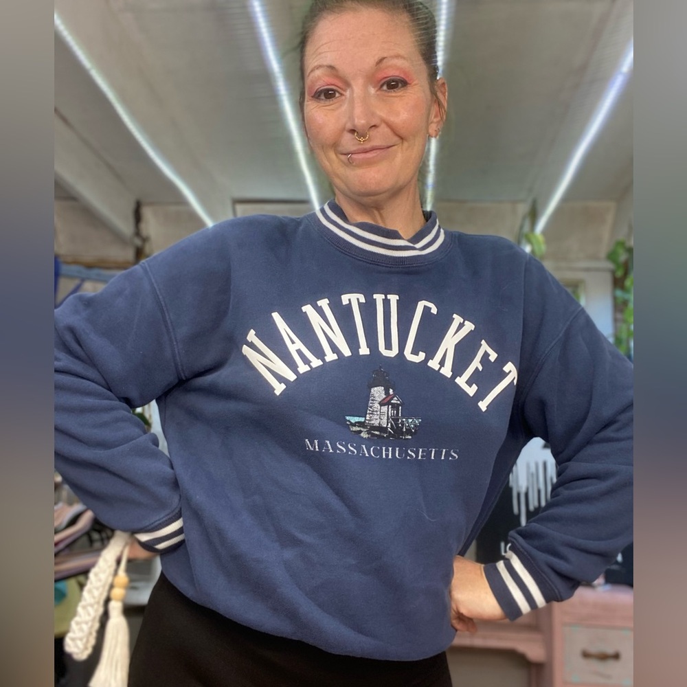 Abercrombie & Fitch Navy blue & white Nantucket Massachusetts Sweatshirt XSmall